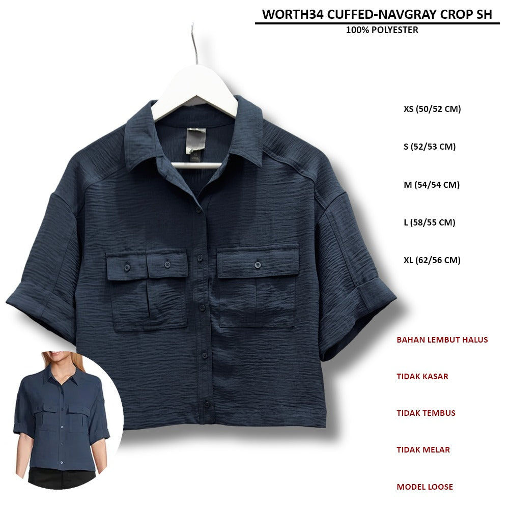 Atasan Kemeja Crop Wanita Lengan Pendek (WORTH34 CUFFED CROP SH)
