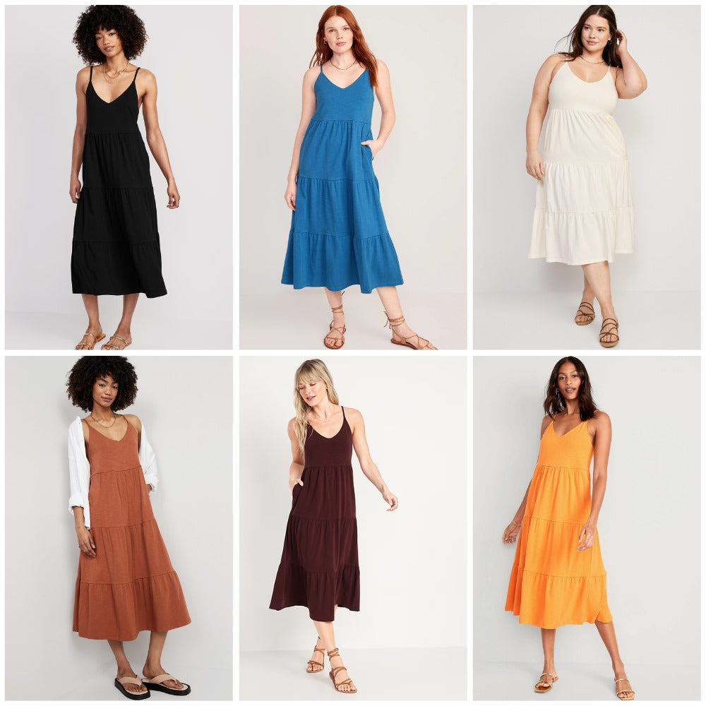Dress Midi Wanita Tanpa Lengan (ODN594 CAMI TIERED DRESS)