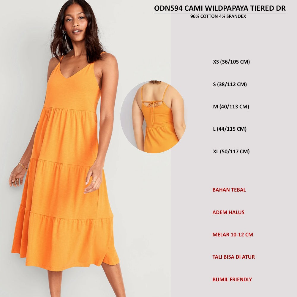 Dress Midi Wanita Tanpa Lengan (ODN594 CAMI TIERED DRESS)