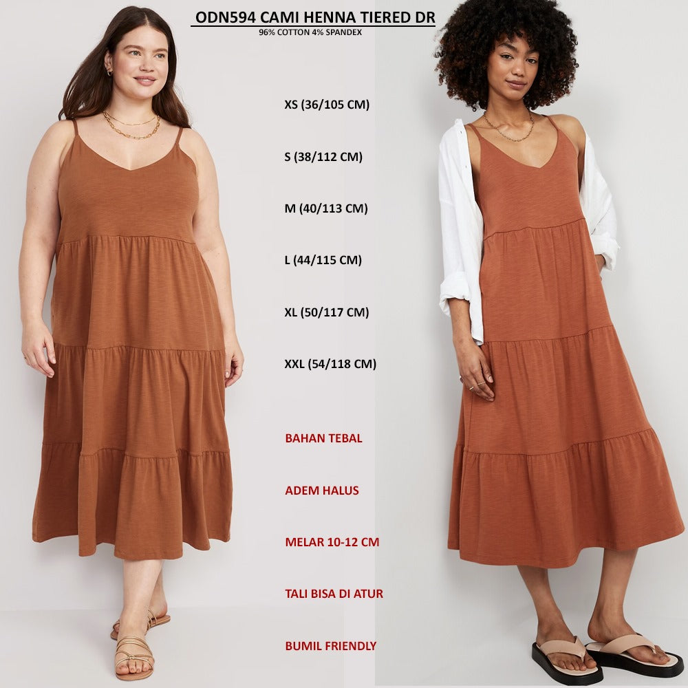 Dress Midi Wanita Tanpa Lengan (ODN594 CAMI TIERED DRESS)