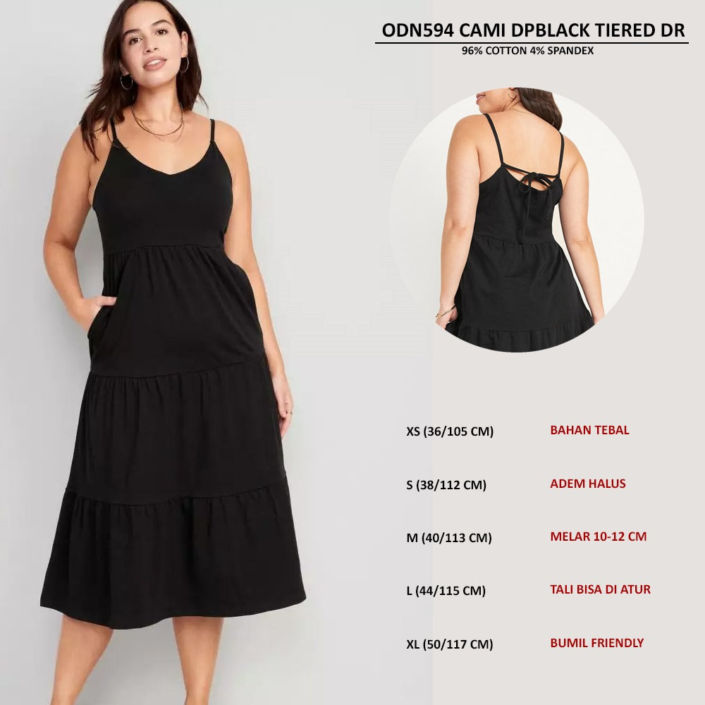 Dress Midi Wanita Tanpa Lengan (ODN594 CAMI TIERED DRESS)