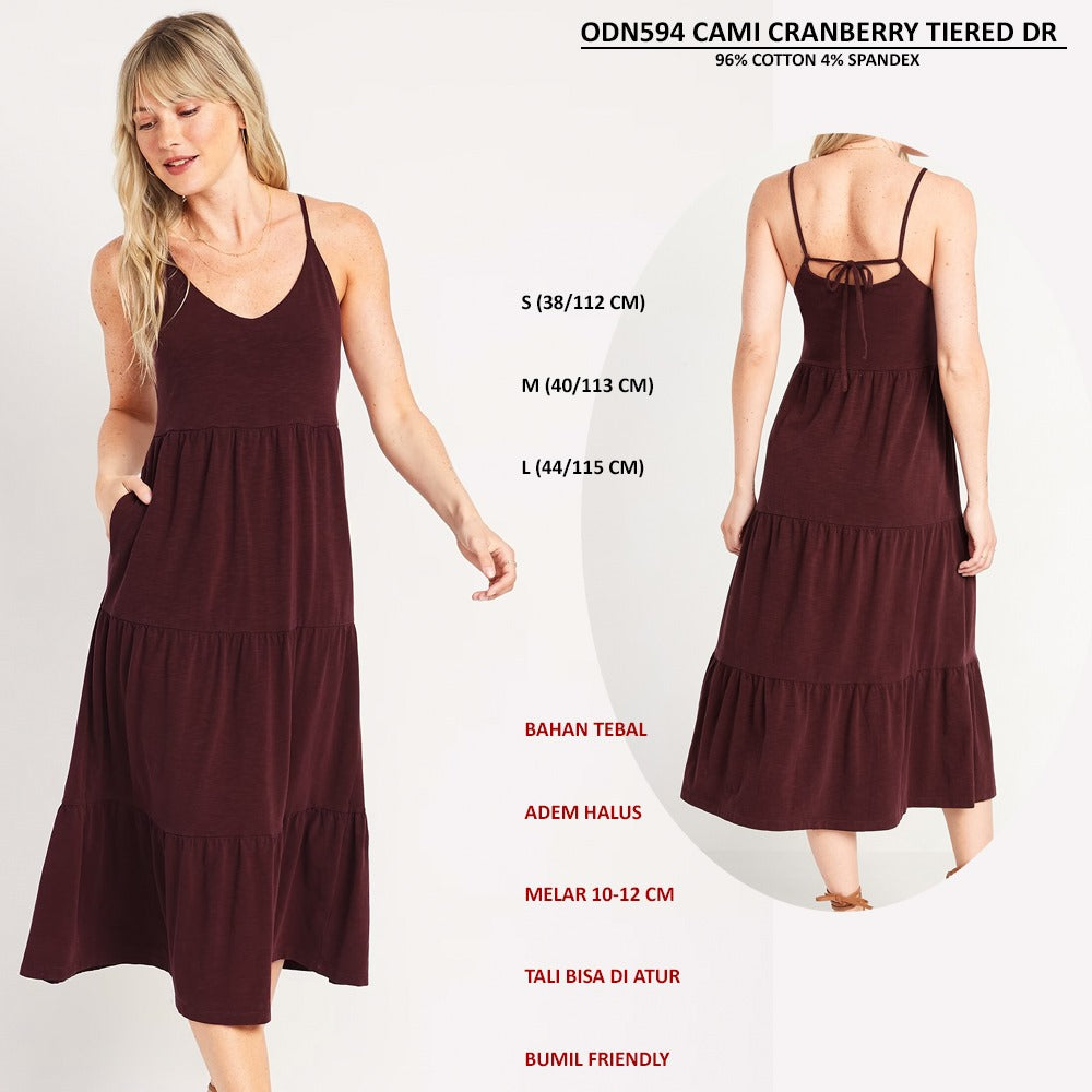 Dress Midi Wanita Tanpa Lengan (ODN594 CAMI TIERED DRESS)