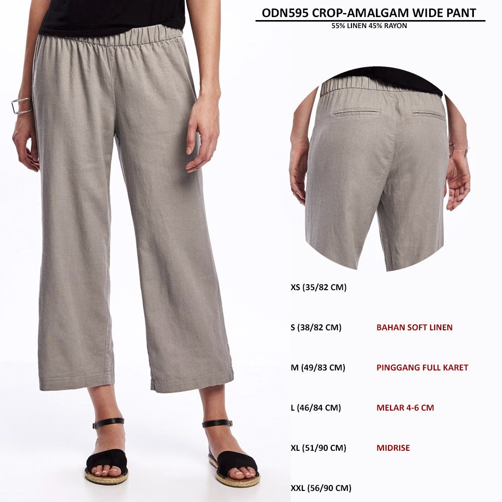 Celana Panjang Wanita Soft Linen Midrise (ODN595 CROP-AMALGAM WIDE PANT)