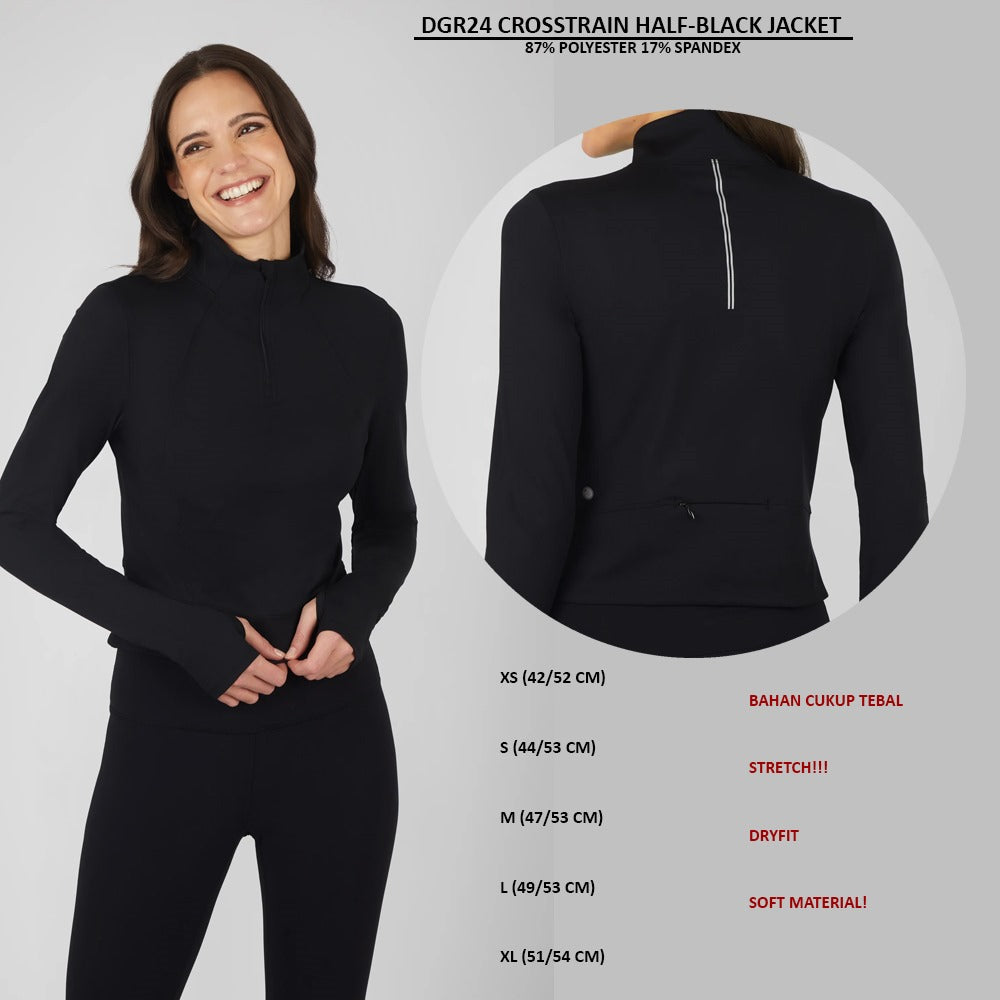 Jaket Olahraga Wanita Lengan Panjang (DGR24 CROSSTRAIN HALF BLACK JACKET)