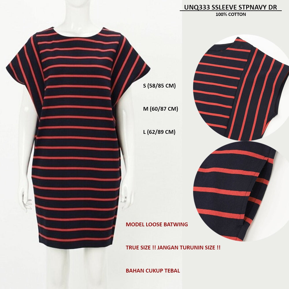 Dress Wanita Midi Lengan Pendek Loose Batwing (UNQ333 SSLEEVE DRESS)