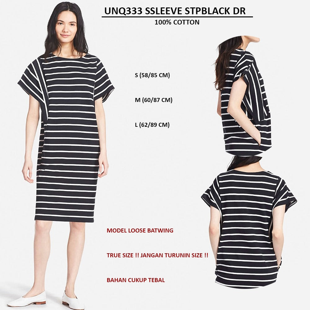 Dress Wanita Midi Lengan Pendek Loose Batwing (UNQ333 SSLEEVE DRESS)