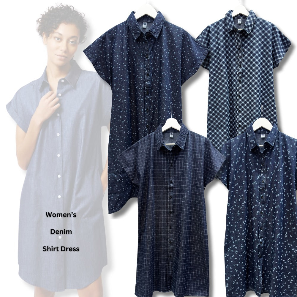 Dress Midi Wanita Lengan Pendek (ODN597 DENIM DRESS)