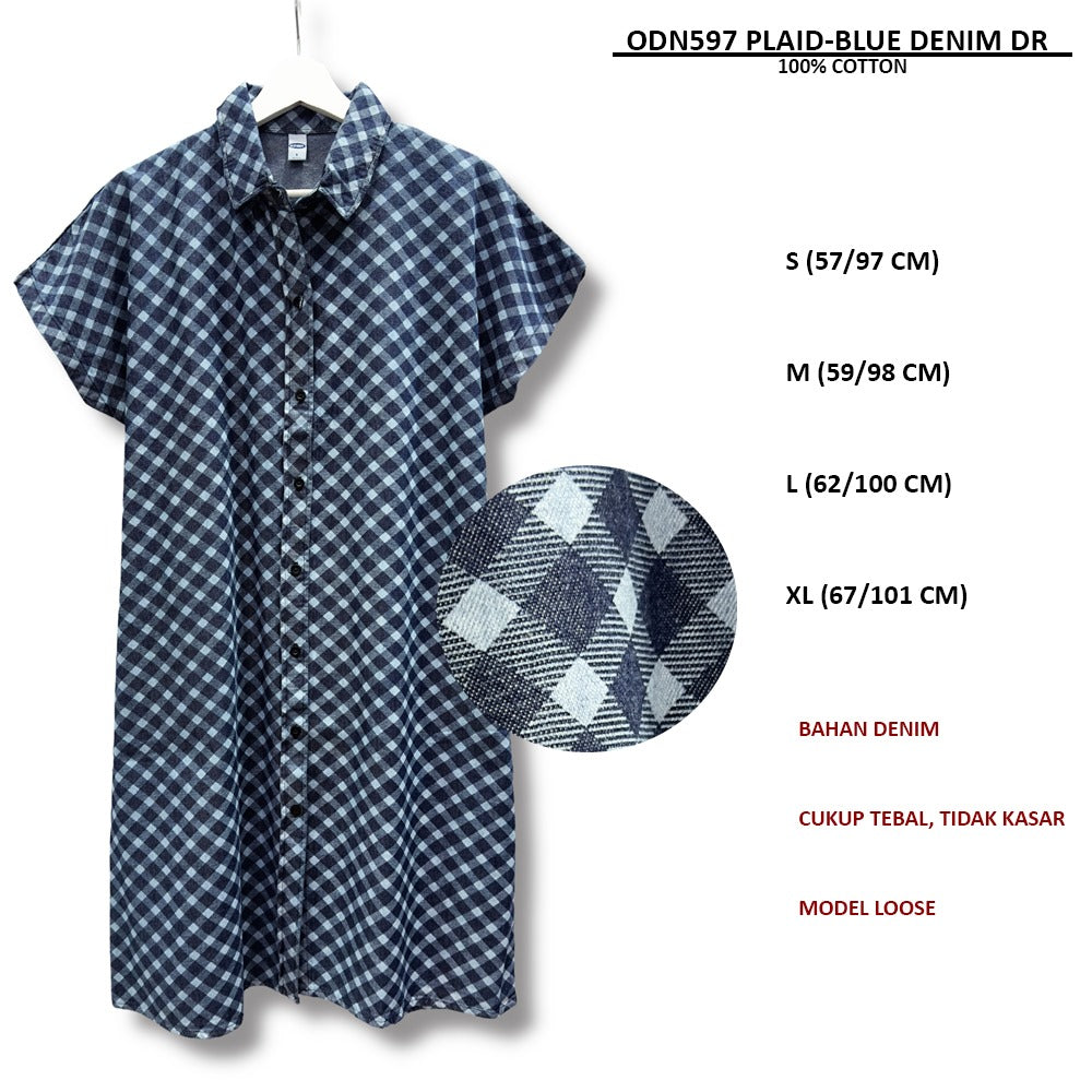 Dress Midi Wanita Lengan Pendek (ODN597 DENIM DRESS)