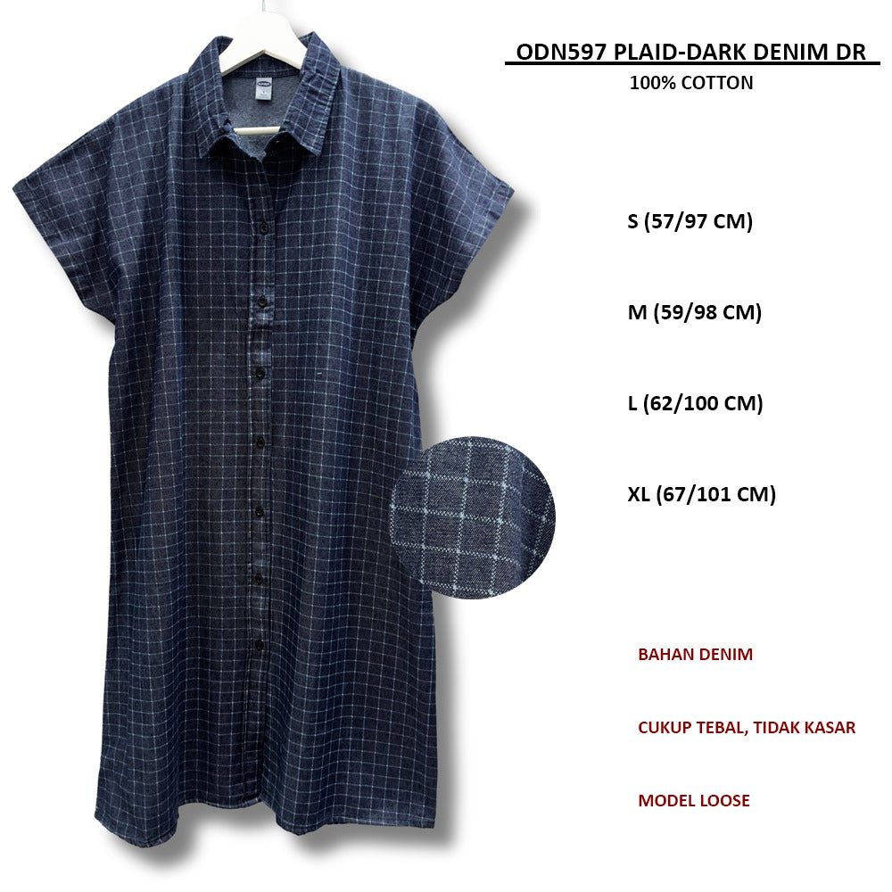Dress Midi Wanita Lengan Pendek (ODN597 DENIM DRESS)