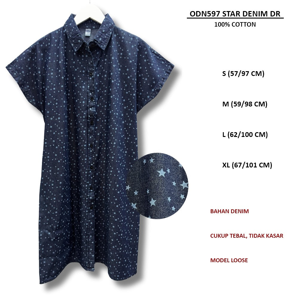 Dress Midi Wanita Lengan Pendek (ODN597 DENIM DRESS)