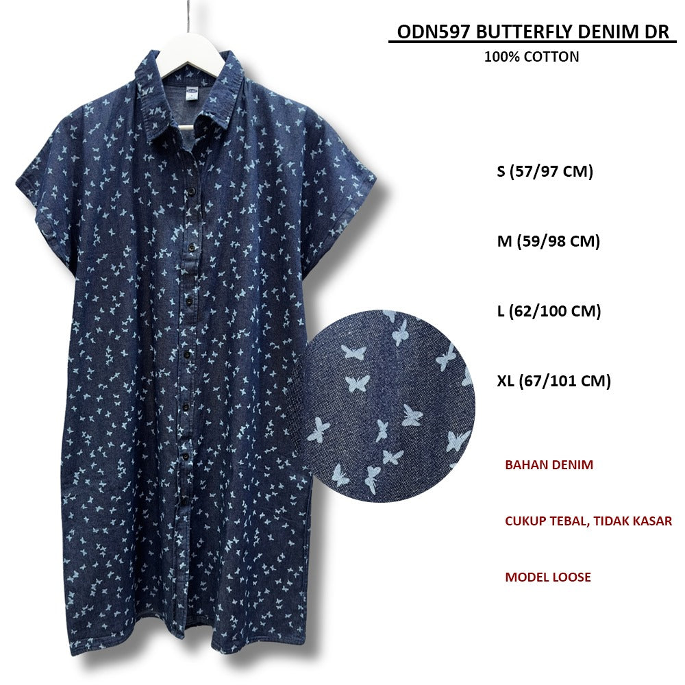 Dress Midi Wanita Lengan Pendek (ODN597 DENIM DRESS)