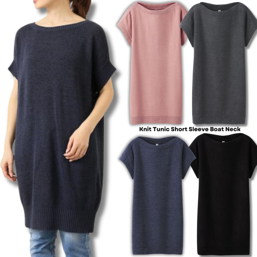 Atasan Tunic Wanita Lengan Pendek (UNQ379 KNIT TUNIC TOP)