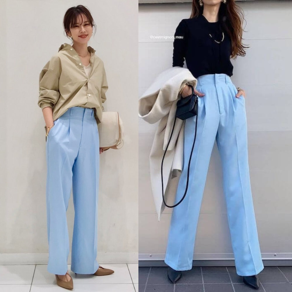 Celana Panjang Wanita Highwaist (UNQ380 COLORED BLUE SLACKS)