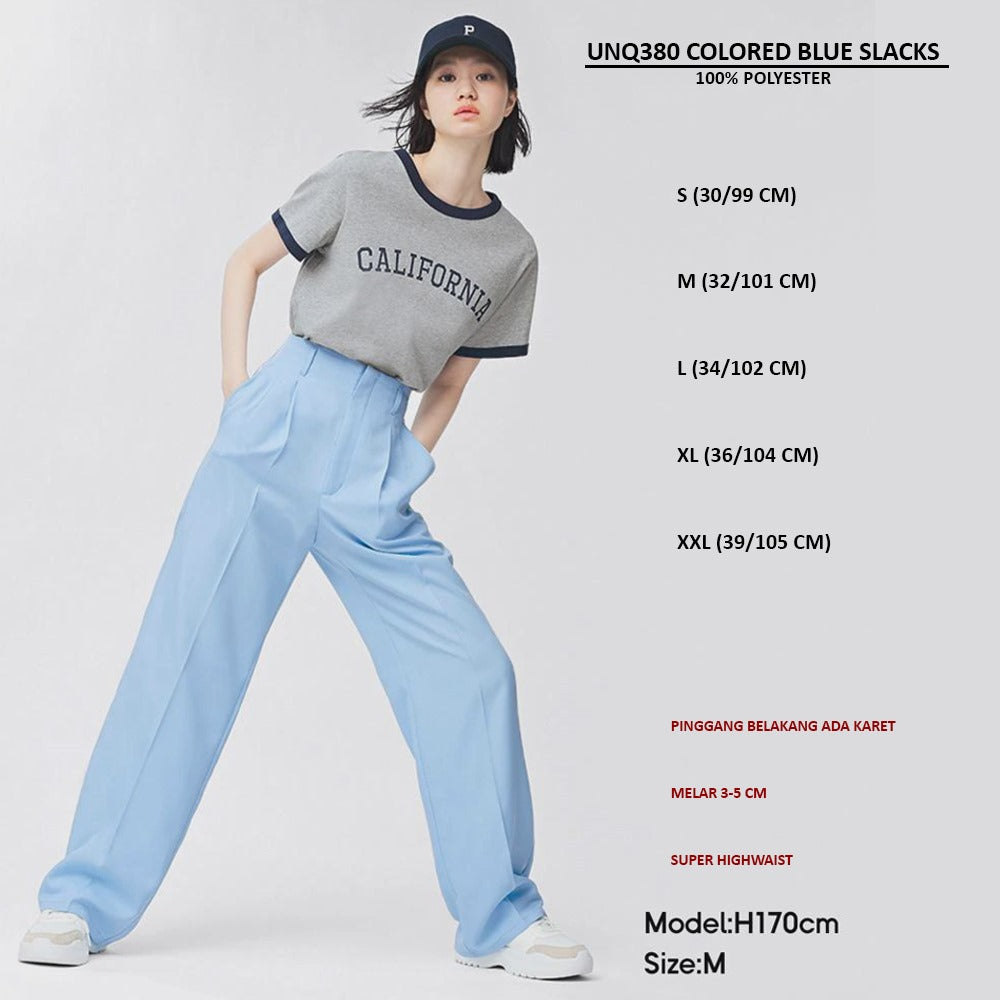 Celana Panjang Wanita Highwaist (UNQ380 COLORED BLUE SLACKS)