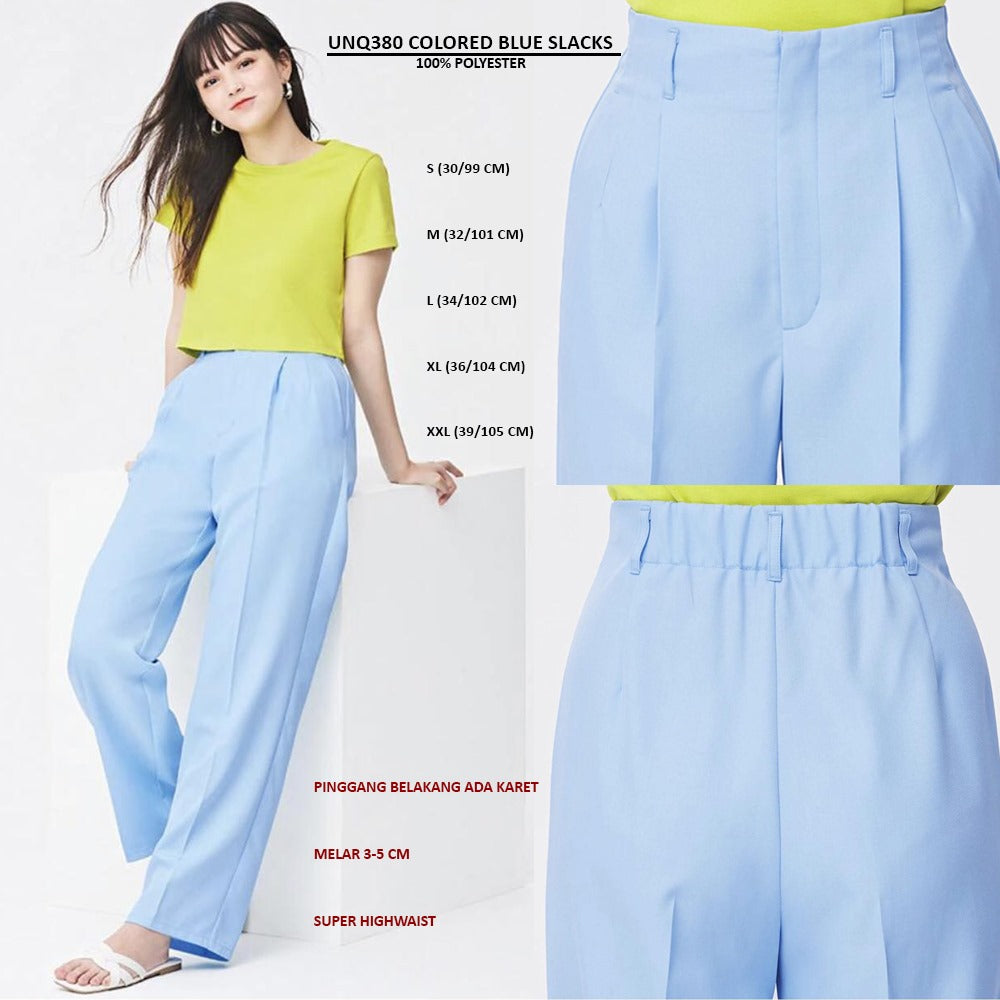 Celana Panjang Wanita Highwaist (UNQ380 COLORED BLUE SLACKS)