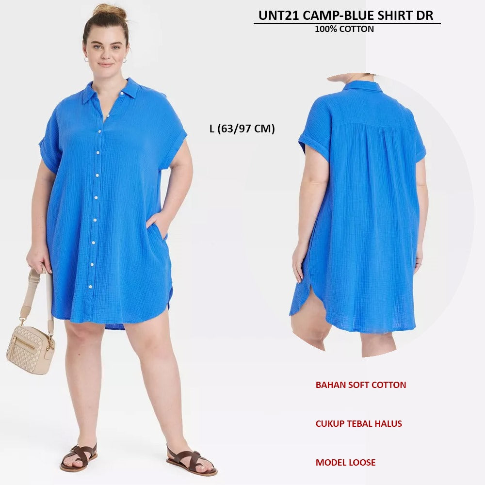 Dress Midi Wanita Lengan Pendek Soft Cotton (UNT21 CAMP SHIRT DR)