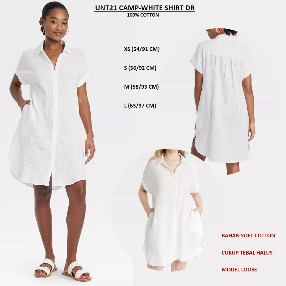 Dress Midi Wanita Lengan Pendek Soft Cotton (UNT21 CAMP SHIRT DR)