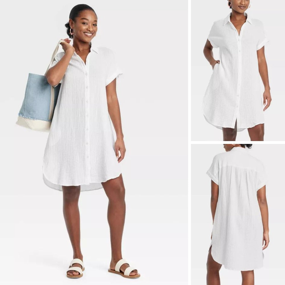 Dress Midi Wanita Lengan Pendek Soft Cotton (UNT21 CAMP SHIRT DR)