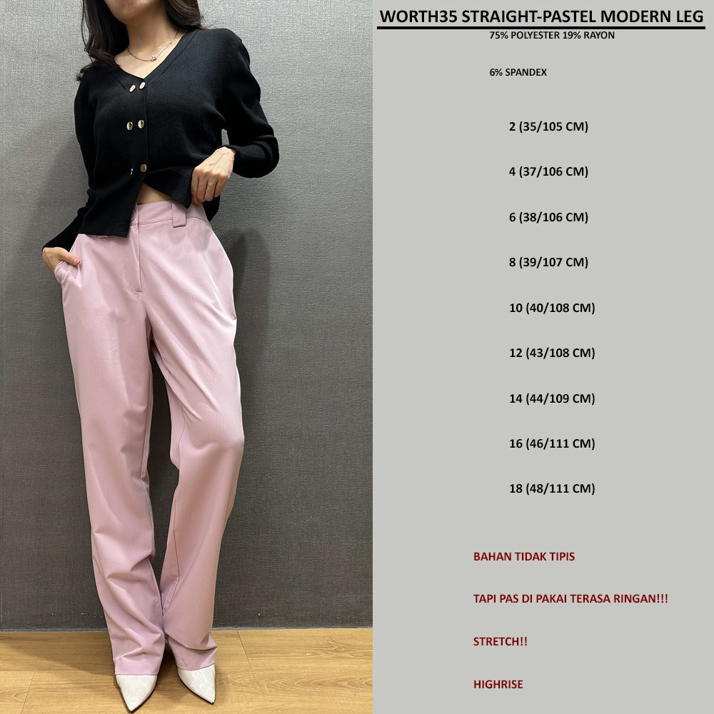 Celana Panjang Wanita Highrise Stretch (WORTH35 STRAIGHT-BLACK MODERN LEG)