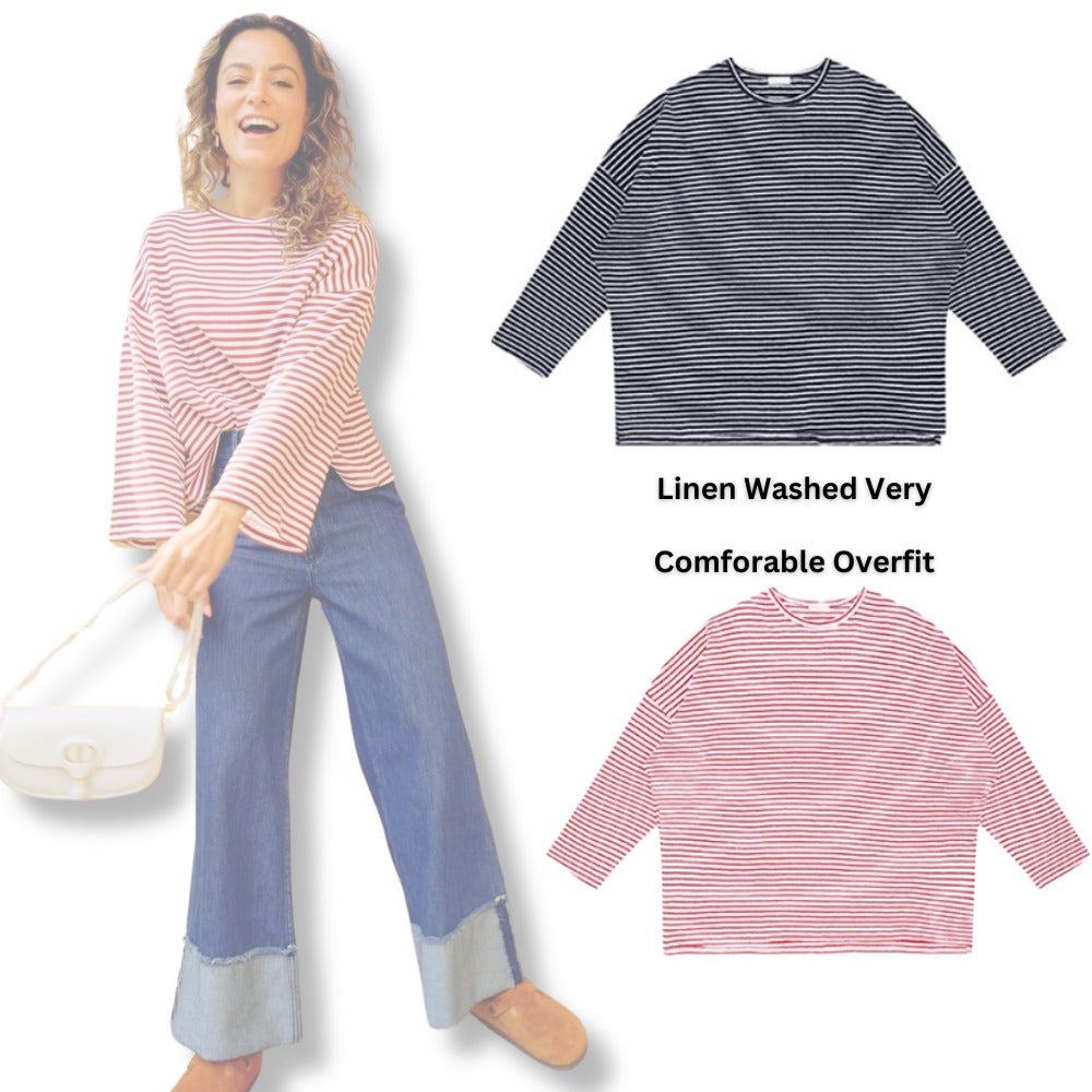Atasan Kaos Wanita Oversized Lengan Panjang (MCM05 OVERFIT LINEN TEE)