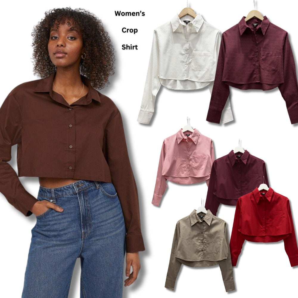 Kemeja Crop Wanita Lengan Panjang (HMS526 CROP SHIRT)