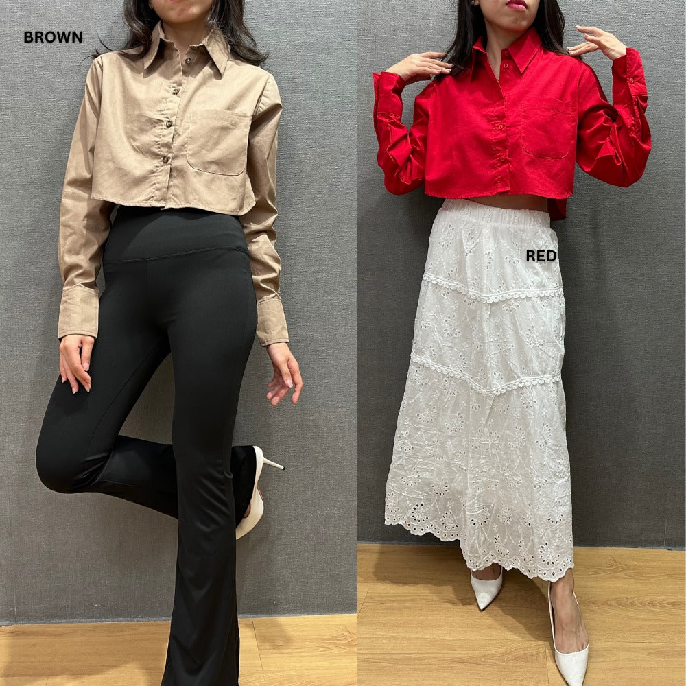 Kemeja Crop Wanita Lengan Panjang (HMS526 CROP SHIRT)