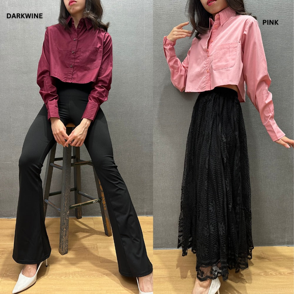 Kemeja Crop Wanita Lengan Panjang (HMS526 CROP SHIRT)