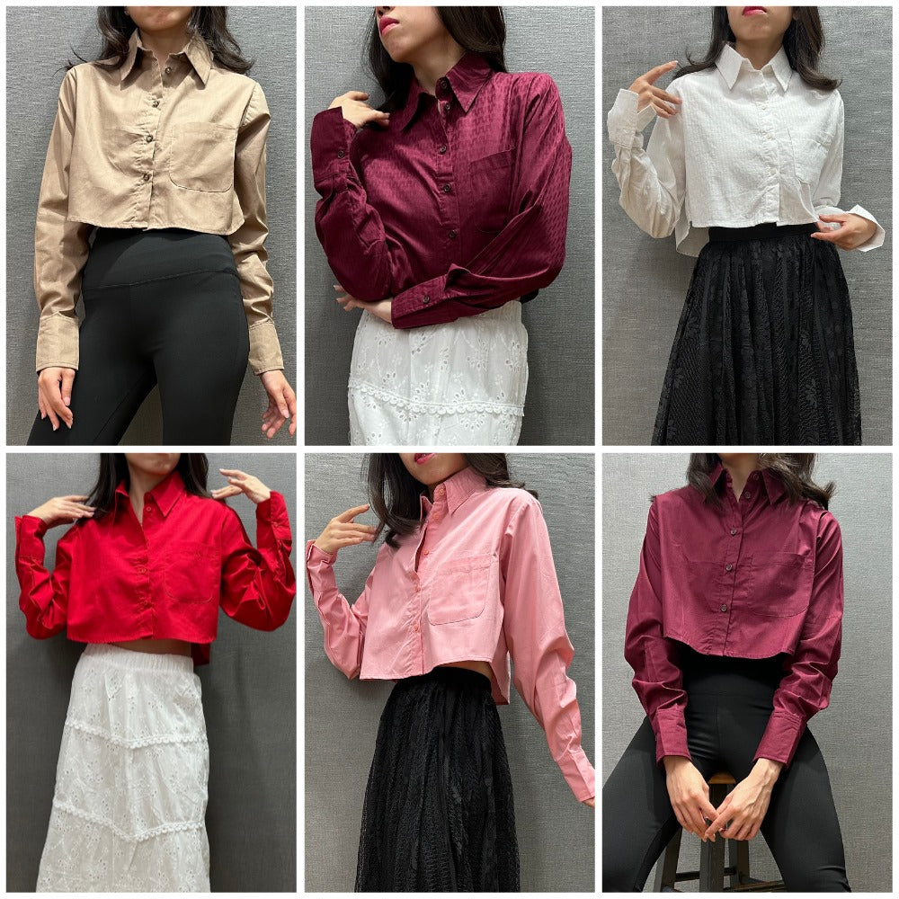 Kemeja Crop Wanita Lengan Panjang (HMS526 CROP SHIRT)
