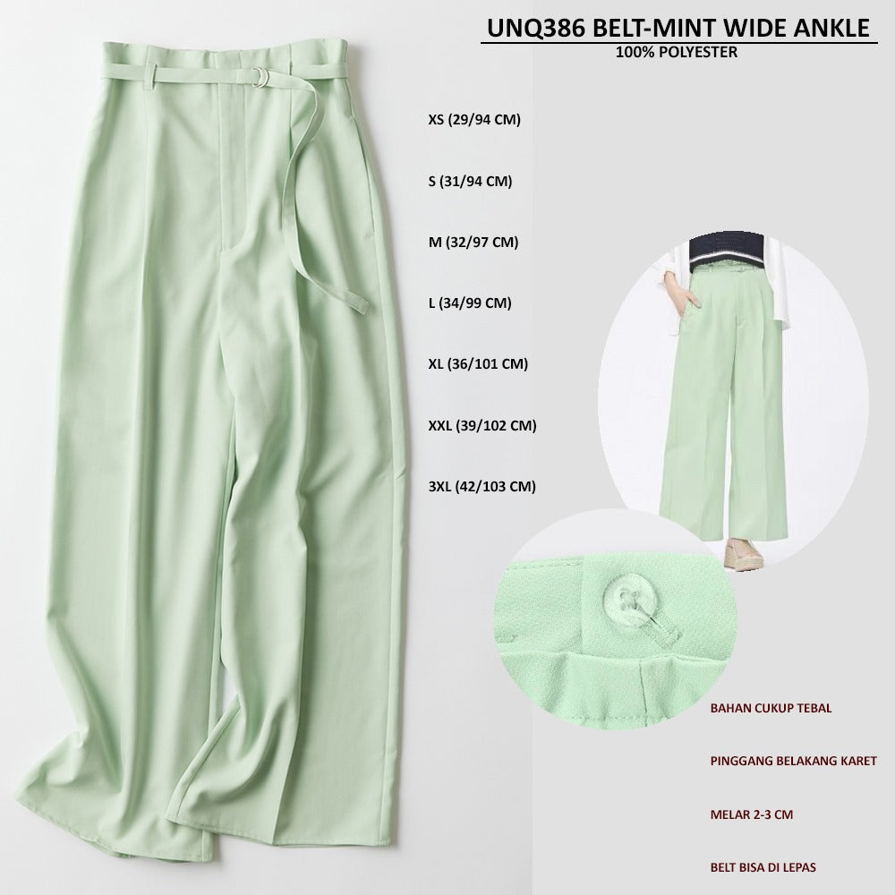 Celana Panjang Kulot Wanita (UNQ386 BELT-MINT WIDE ANKLE)