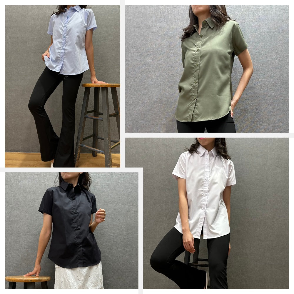 Kemeja Kasual Wanita Lengan Pendek (HMS527 SSL BUTTON SHIRT)