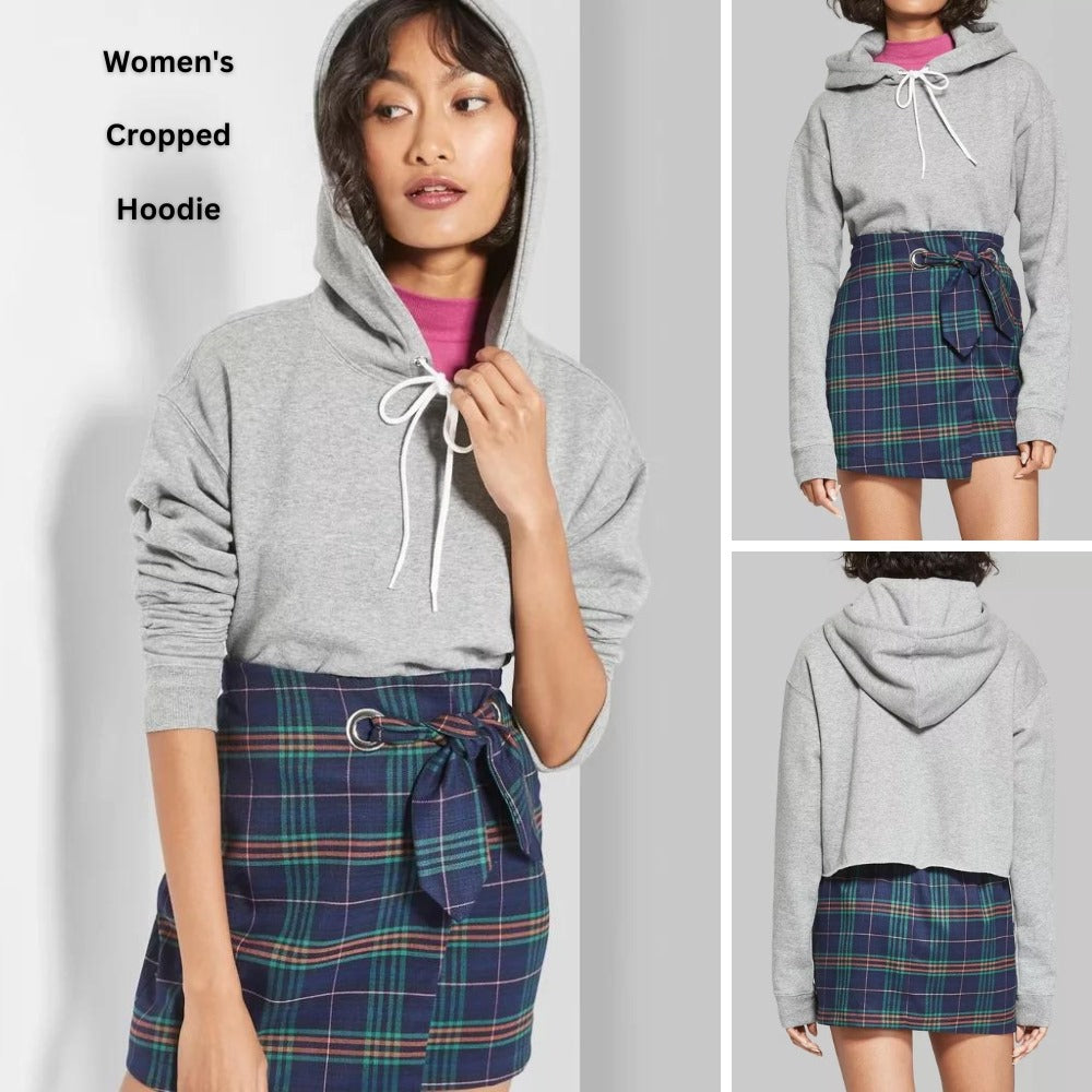 Sweater Crop Hoodie Wanita Lengan Panjang (WF05 CROP-GRAY SWEAT HOOD)