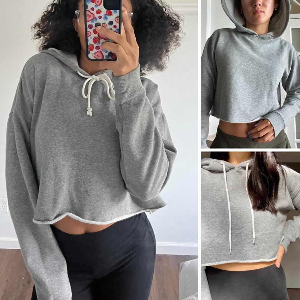 Sweater Crop Hoodie Wanita Lengan Panjang (WF05 CROP-GRAY SWEAT HOOD)