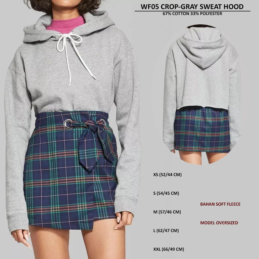 Sweater Crop Hoodie Wanita Lengan Panjang (WF05 CROP-GRAY SWEAT HOOD)