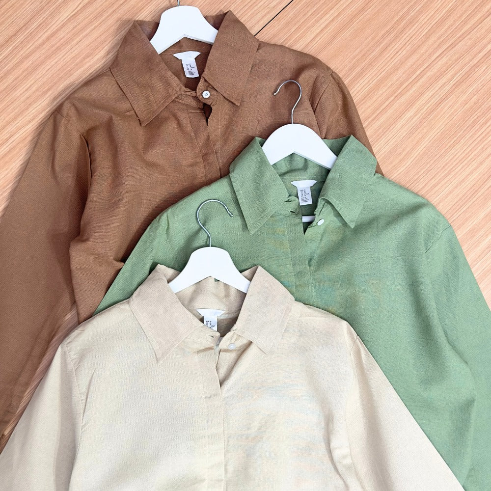 Atasan kemeja Wanita Lengan panjang (HMS495 LINEN SHIRT)