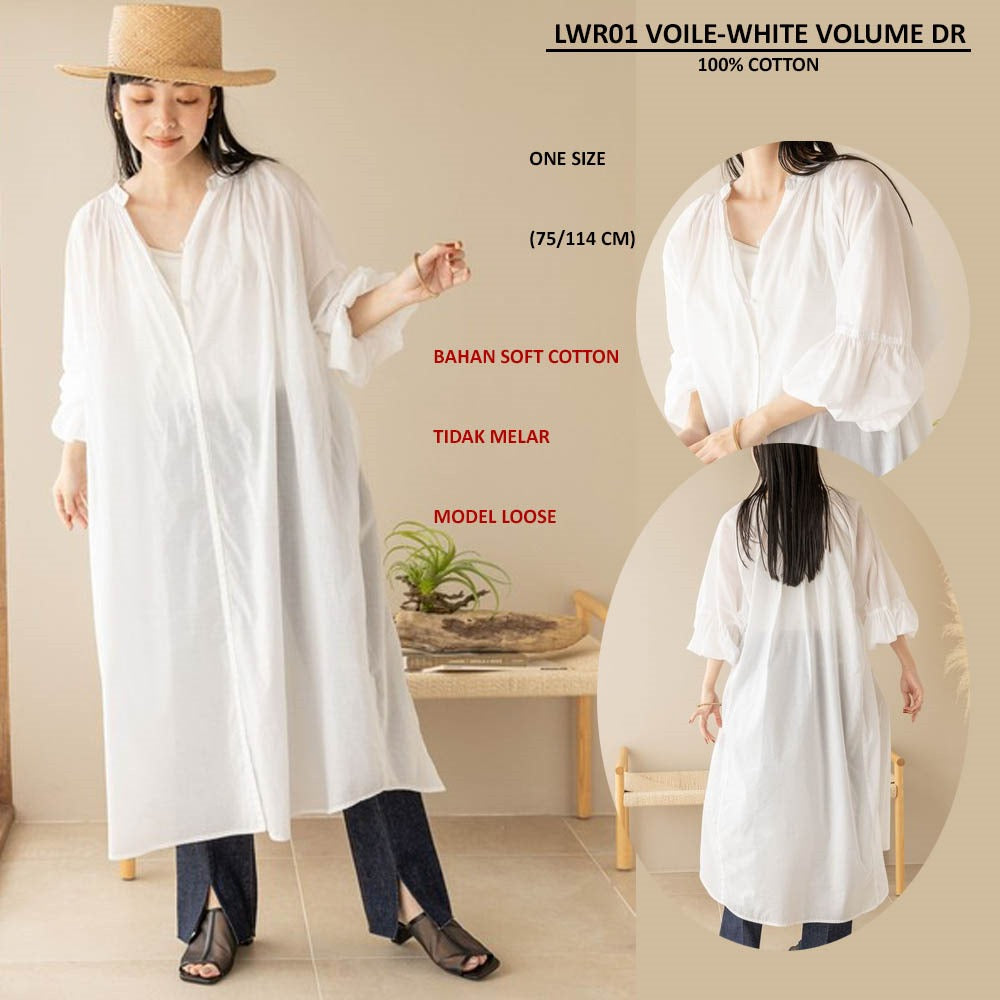 Dress Midi Wanita Lengan Panjang Soft Cotton (LWR01 VOILE VOLUME DRESS)