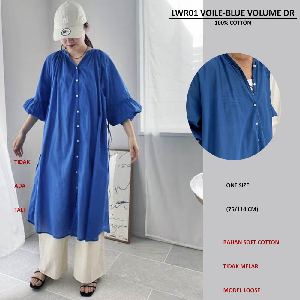 Dress Midi Wanita Lengan Panjang Soft Cotton (LWR01 VOILE VOLUME DRESS)