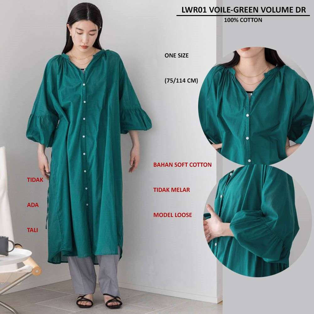Dress Midi Wanita Lengan Panjang Soft Cotton (LWR01 VOILE VOLUME DRESS)