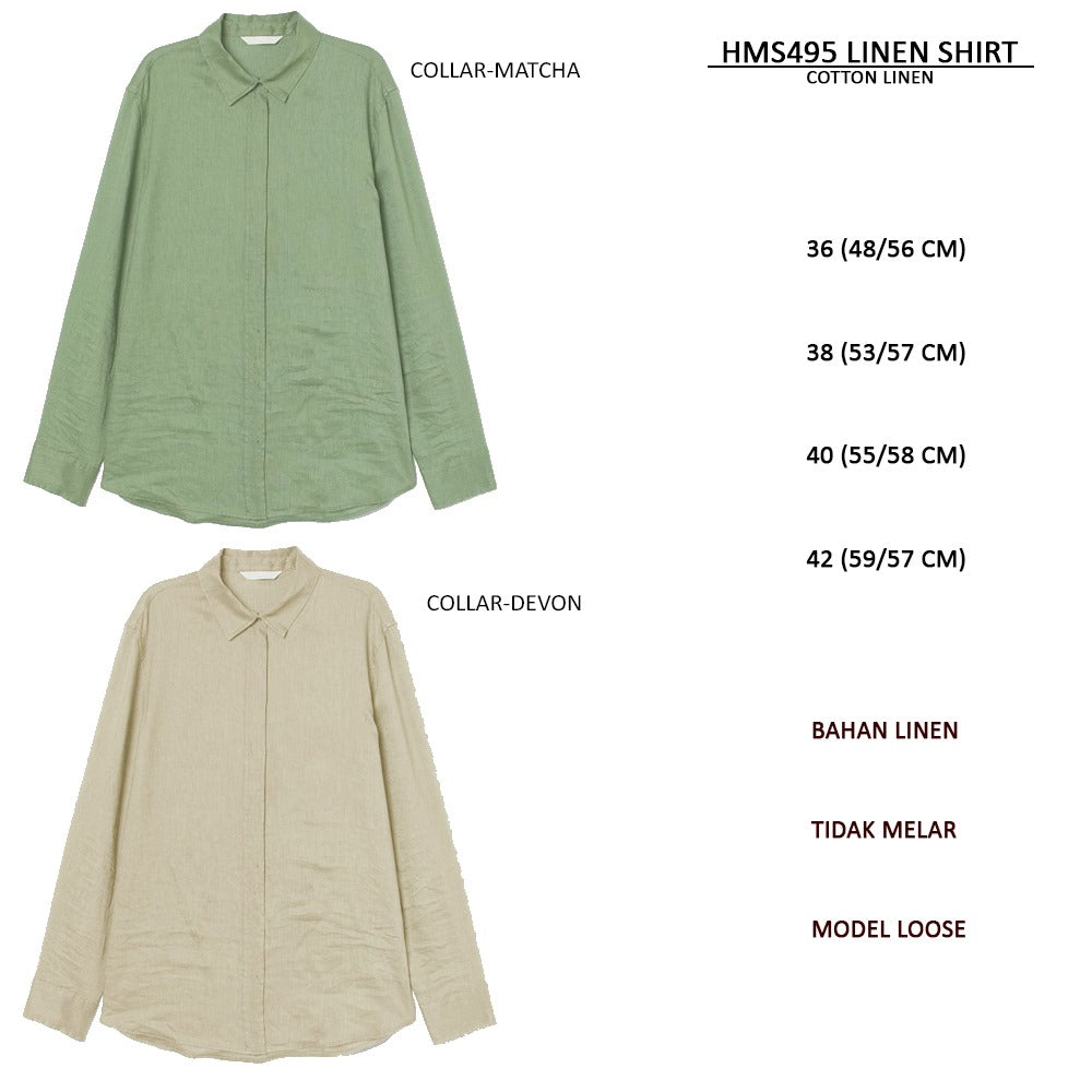 Atasan kemeja Wanita Lengan panjang (HMS495 LINEN SHIRT)