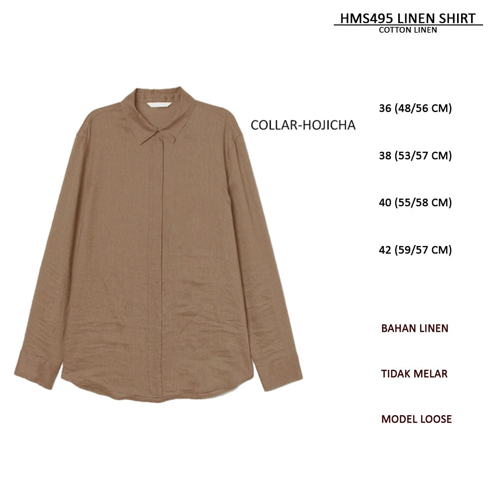Atasan kemeja Wanita Lengan panjang (HMS495 LINEN SHIRT)