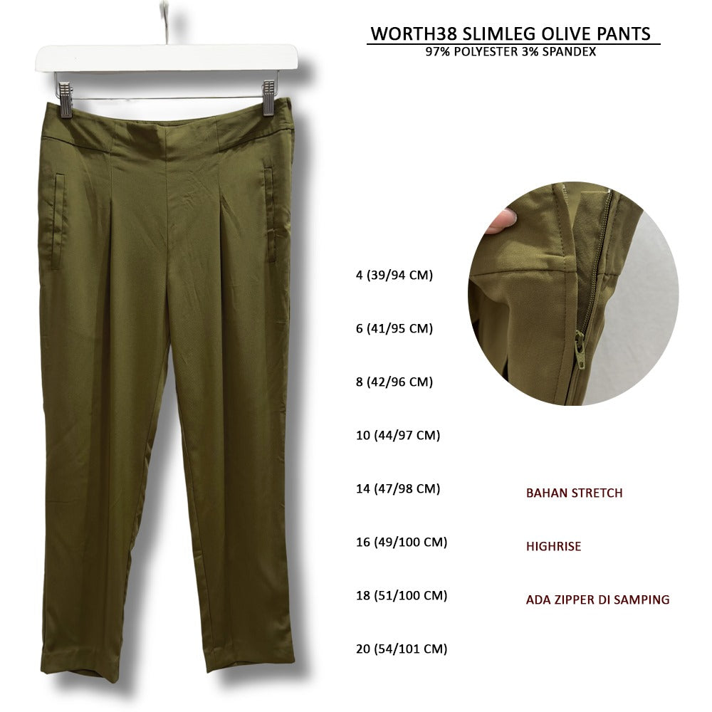Celana Panjang Wanita Slimfit Highrise Stretch (WORTH38 SLIMLEG OLIVE PANTS)