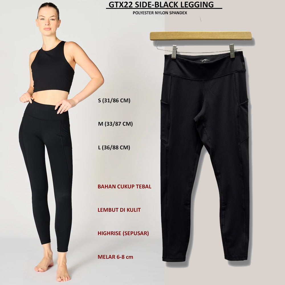 Celana Olahraga Wanita Legging Sport/Gym/Running Wanita (GTX22 SIDE-BLACK LEGGING)