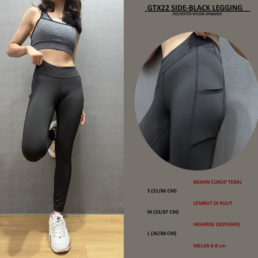 Celana Olahraga Wanita Legging Sport/Gym/Running Wanita (GTX22 SIDE-BLACK LEGGING)