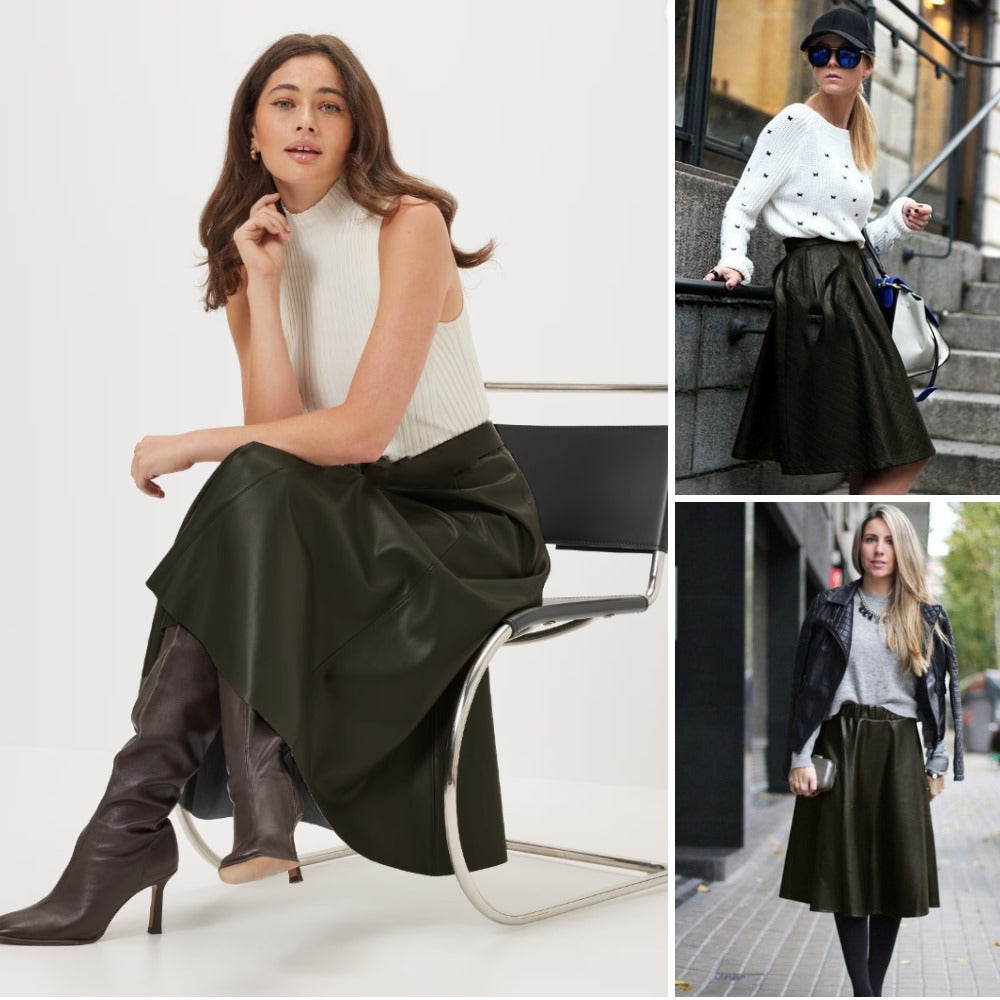 Rok Rampel Wanita Faux Leather (WORTH39 LEATHER RICHOLIVE SKIRT)