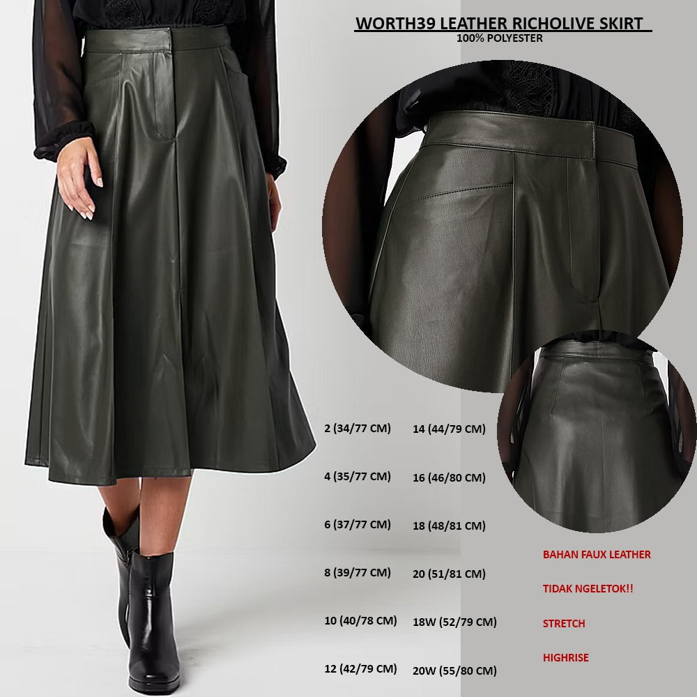 Rok Rampel Wanita Faux Leather (WORTH39 LEATHER RICHOLIVE SKIRT)