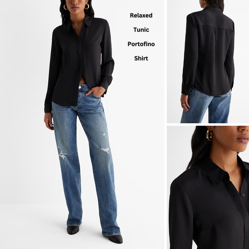 Atasan Blouse Wanita Lengan Panjang (EXP74 RELAXED CHF-BLACK BL)