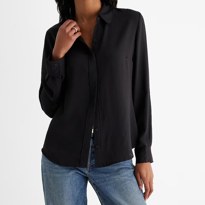 Atasan Blouse Wanita Lengan Panjang (EXP74 RELAXED CHF-BLACK BL)