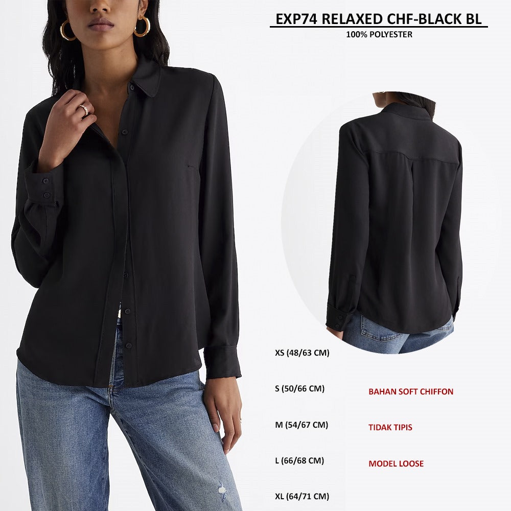 Atasan Blouse Wanita Lengan Panjang (EXP74 RELAXED CHF-BLACK BL)