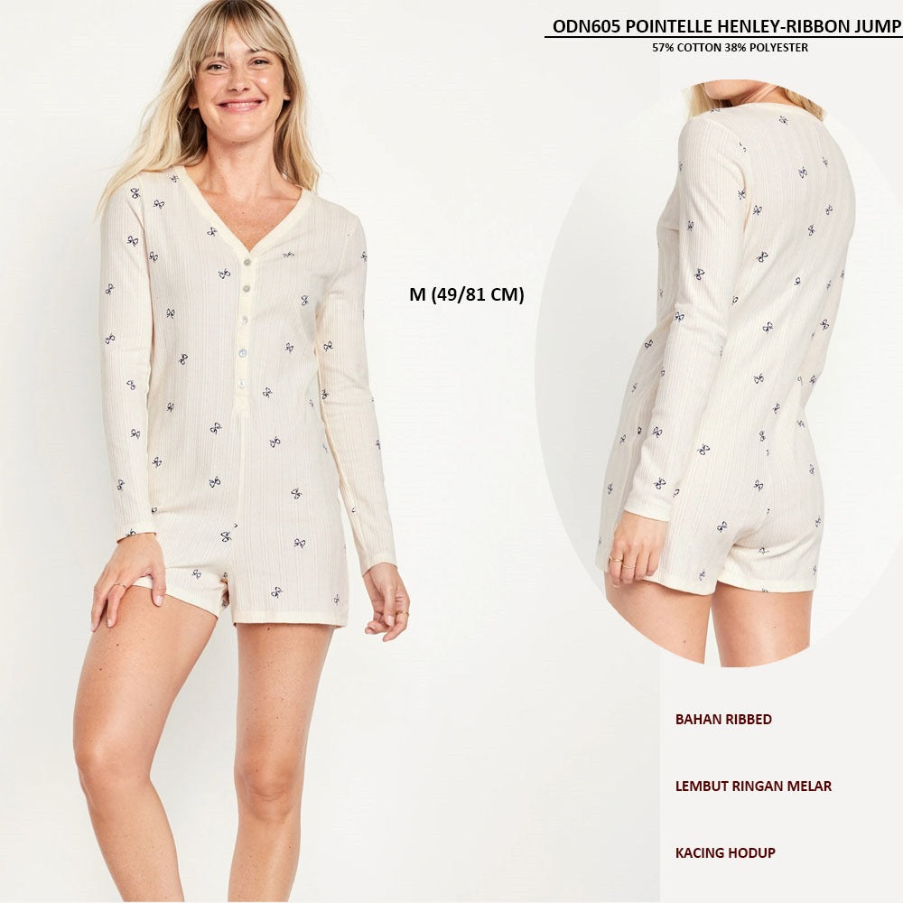 Jumpsuit Wanita Lengan Panjang (ODN605 POINTELLE HENLEY JUMP)