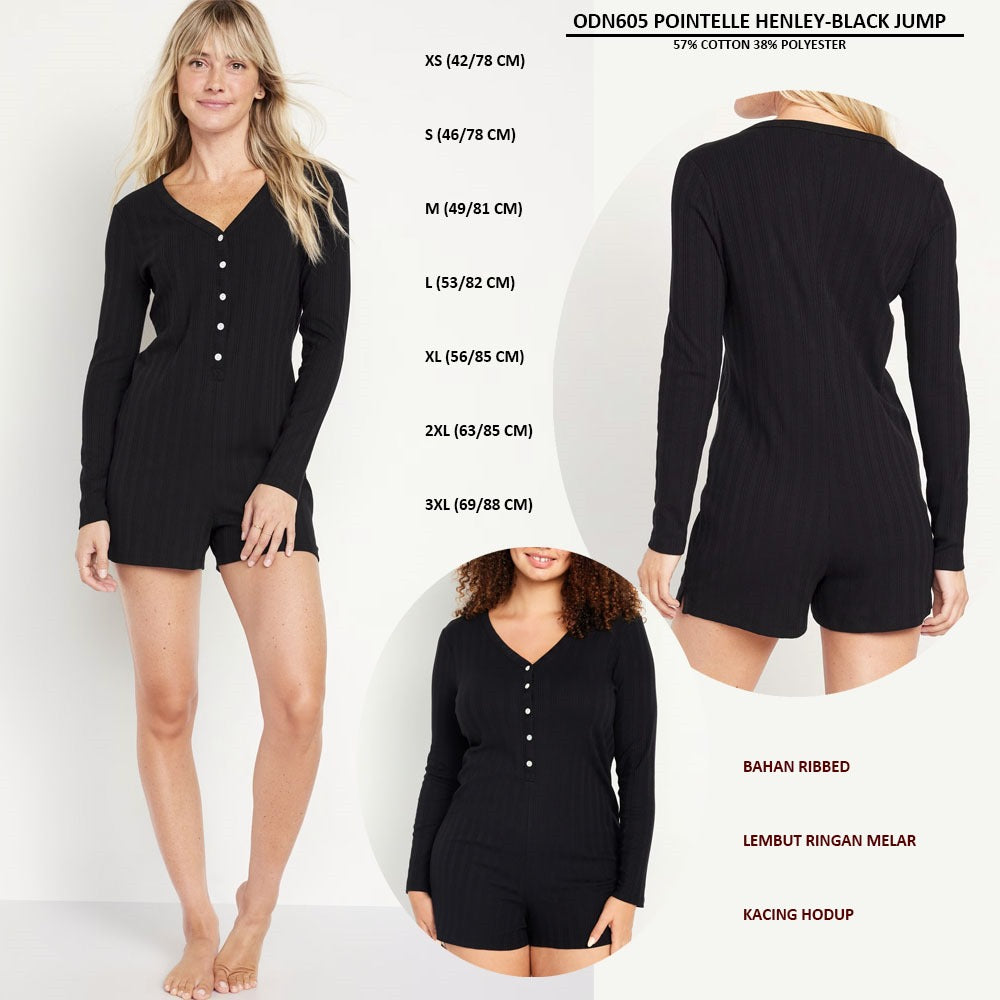 Jumpsuit Wanita Lengan Panjang (ODN605 POINTELLE HENLEY JUMP)