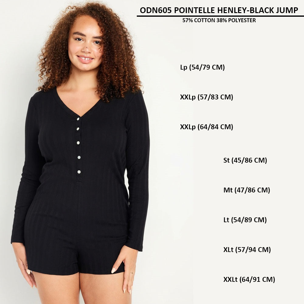 Jumpsuit Wanita Lengan Panjang (ODN605 POINTELLE HENLEY JUMP)